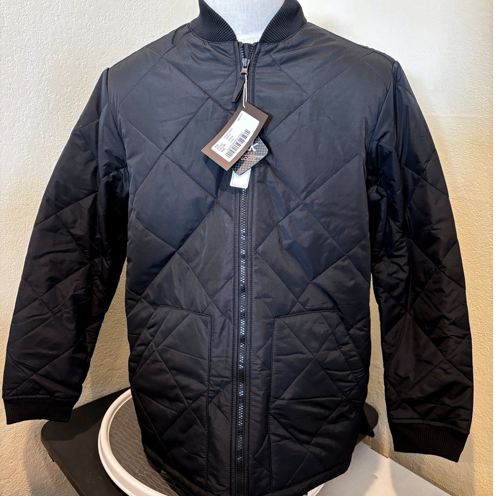 Harriton Men Black Diamond Quilted Bomber Jacket M715 Water Resistant Size L